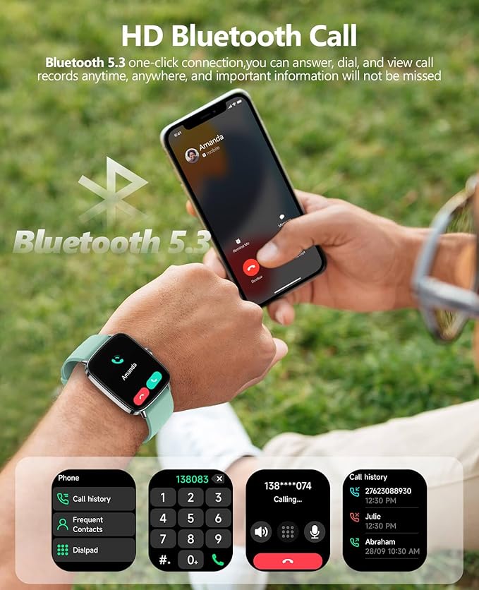 2025 Smart Watches for Men Women, 1.85" AI Voice Smartwatch, 24/7 Heart Rate Monitor, Stress/SpO2/Sleep Tracker, IP68 Waterproof, Weather, 100+ Sports Fitness Tracker for Android iOS Green