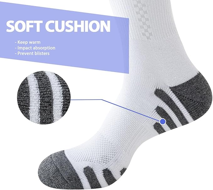 JOYNÉE 8 Pairs Mens Crew Athletic Work Long Socks Calf Cushioned Socks for Sports Running Workout Gym
