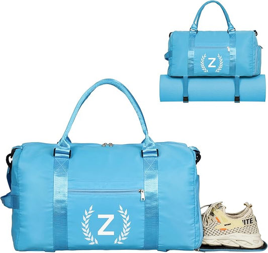 Gym Bag for Women, Personalized Duffle Bag with Shoe Compartment, Sports Bag for Yoga & Dance with Wet Pocket and Mat Strap(AquaBlue,Z)