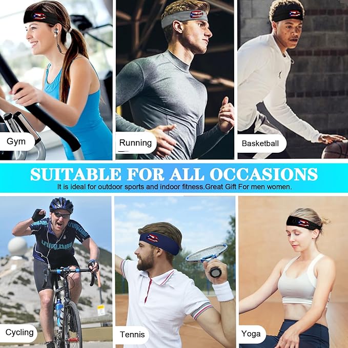 Headbands for Men Women Sweat Bands Headbands Men Sweatbands for Mens Women 3 Pack Cooling Head Bands Mens Elastic Headband Hairband for Running Yoga Gym Athletic Gifts