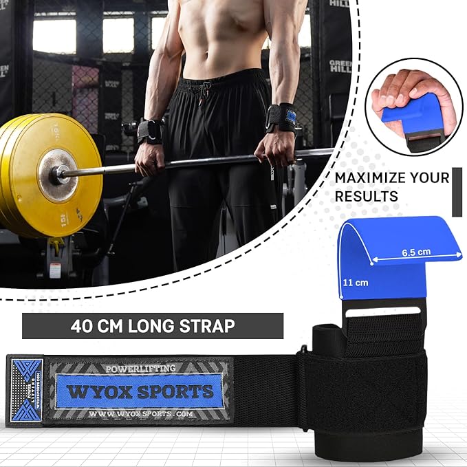 WYOX Weight Lifting Hooks for Men & Women (Pair) – Heavy Duty Wrist Support Straps with Hooks for Deadlifts, Pull Ups, Shrugs – Gym Lifting Straps with Grip Assist for Weightlifting & Strength Training