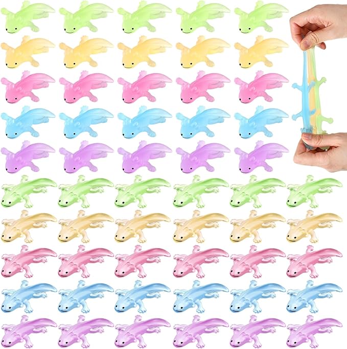 Meooeck 60 Pcs Axolotl Stress Relief Toys Mini Animal Toys for Relief Cute and Fun Stretchy Balls Axolotl Birthday Party Decorations for Christmas, Office, Stocking Stuffer Gift ADHD Autism Anxiety