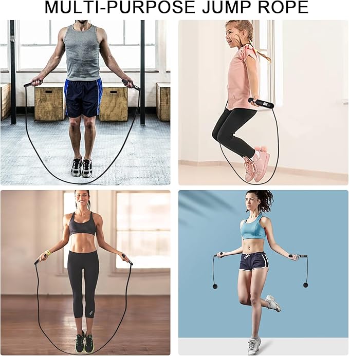 2-in-1 Weighted Jump Rope with Counter - Corded & Cordless Skipping Rope with LCD Display, Adjustable Length Steel Ball Bearings Jumping Rope for Adults Fitness, Home Gym Workout