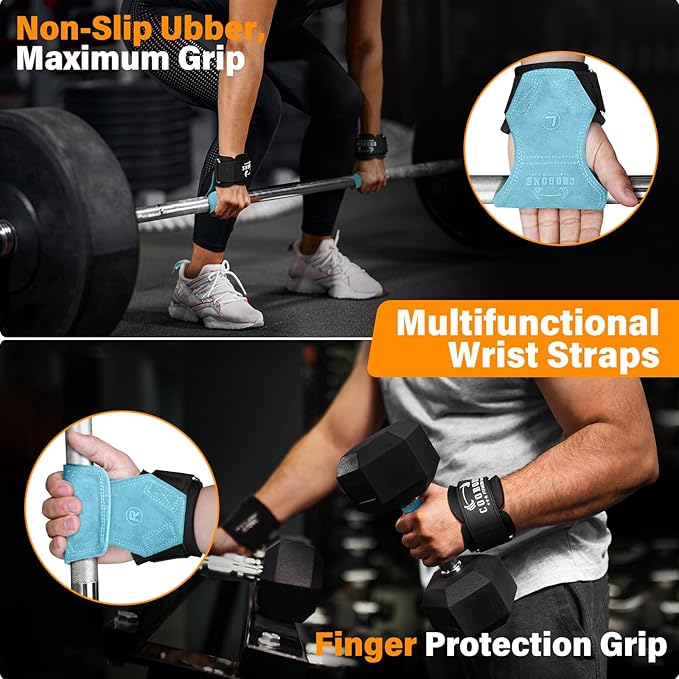 Lifting Wrist Straps for Weightlifting, Double Layer Leather for Weight Lifting Wrist Wraps, Deadlifts, Heavy Powerlifting and Adjustable Wrist Hooks for Strength Training, Gym Workouts Men/Women