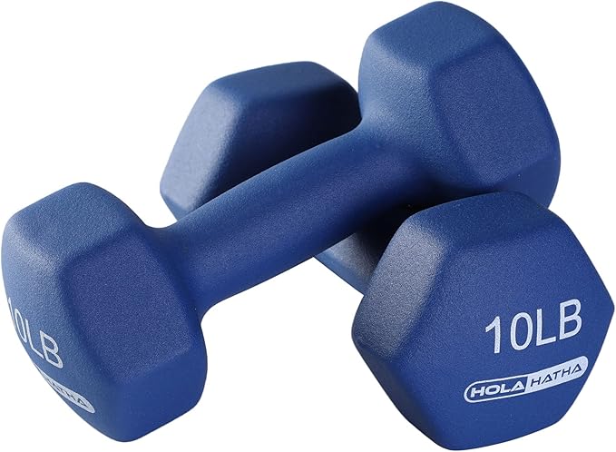 HolaHatha 2, 3, 5, 8, and 10 Pound Neoprene Dumbbell Free Hand Weight Set with Rack, Ideal for Home Exercises to Gain Tone and Definition, Pastel