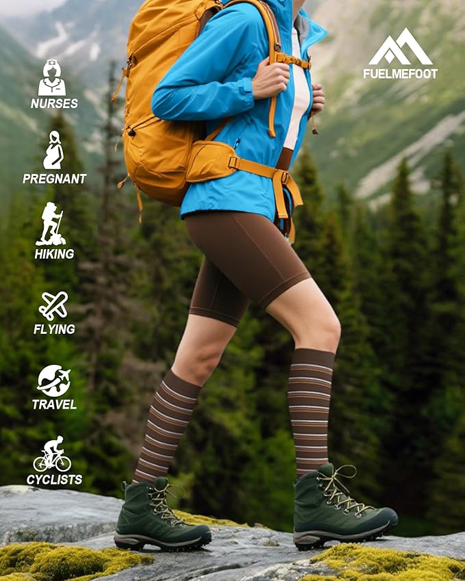 FuelMeFoot 6 Pairs Compression Socks for Women & Men 15-20mmHg Graduated Support Knee High Socks for Nurses, Travel, Athletic