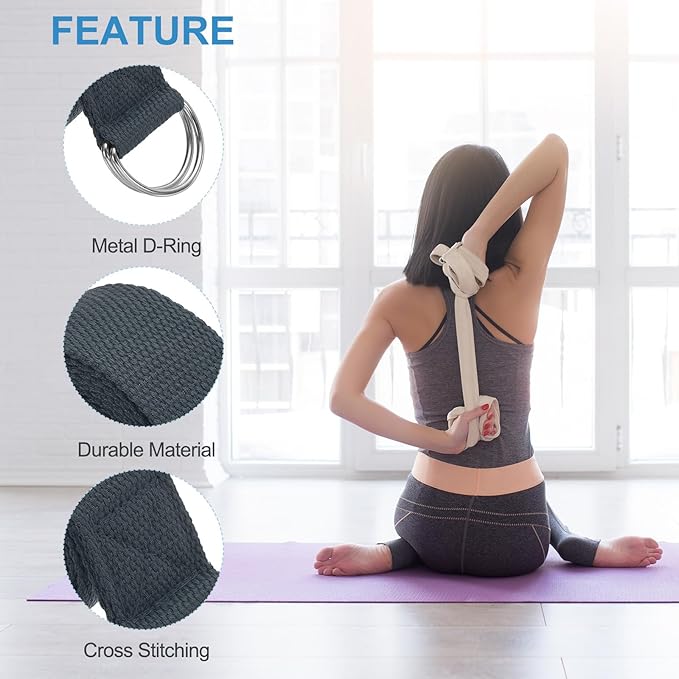 PATIKIL Yoga Strap for Stretching Cotton Yoga Belt with Adjustable Metal D-Ring Buckle Stretch Bands for Fitness Pilates
