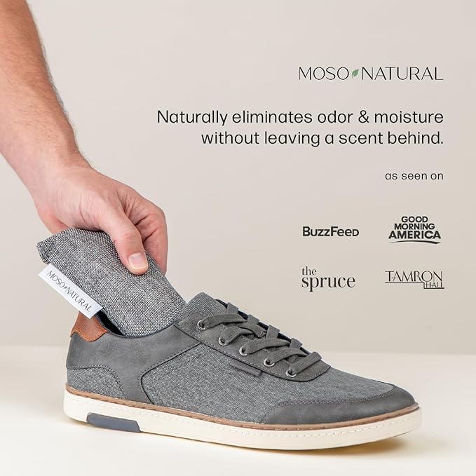 Moso Natural Shoe Deodorizer Insert (3 Pack) Charcoal Odor Absorber for Shoes, Gym Bag & Boot Deodorizer, Long-Lasting Shoe Odor Elimination, Unscented Air Purifying Bags (Two Per Pack. 6 Total)