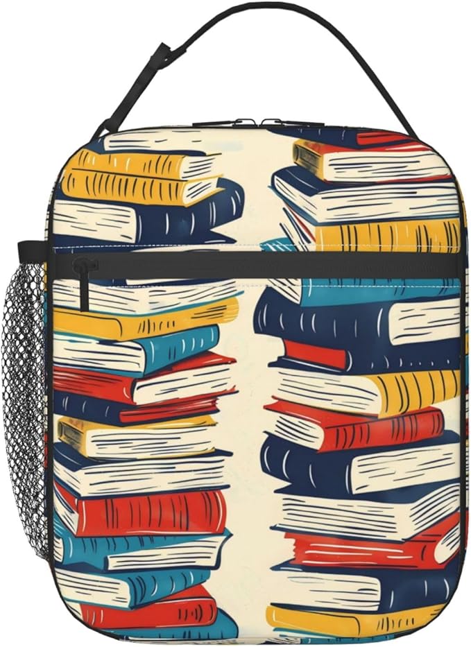 Insulated Lunch Box for Women Men, Book Theme Lunch Box Reusable Portable Lunch Bag Cooler Tote Waterproof Lunch Container for Office Picnic Work Travel Hiking