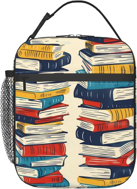 Insulated Lunch Box for Women Men, Book Theme Lunch Box Reusable Portable Lunch Bag Cooler Tote Waterproof Lunch Container for Office Picnic Work Travel Hiking