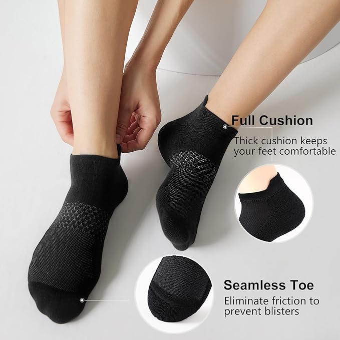 CS CELERSPORT 5 Pairs Women's Ankle Running Socks Cushioned Athletic Sport Socks with Tab