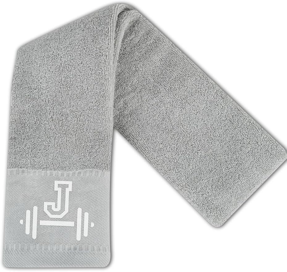 Gym Towel, Personalized Workout Gifts for Men, Women, Sports Lover, Exercise Fitness Gift for Gym Enthusiast on Birthday, Christmas, Soft and Absorbent Towel, Gray, Initial J