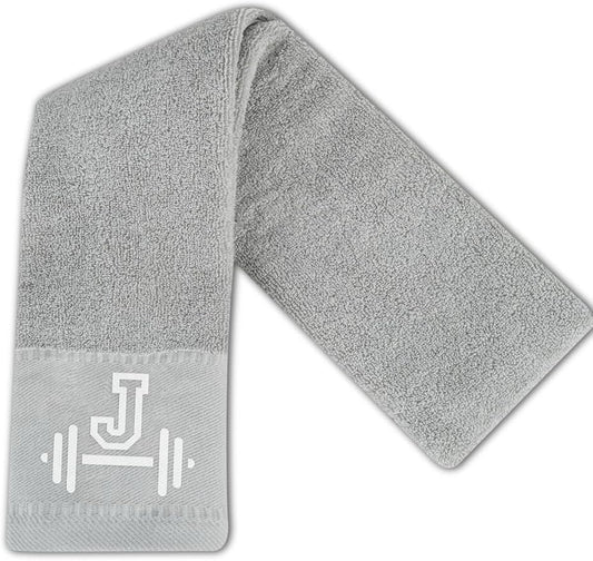 Gym Towel, Personalized Workout Gifts for Men, Women, Sports Lover, Exercise Fitness Gift for Gym Enthusiast on Birthday, Christmas, Soft and Absorbent Towel, Gray, Initial J