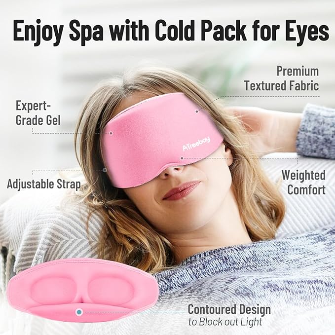 3D Gel Cooling Eye Mask, Weighted Eye mask for Sleeping, 3D Contoured Cup No Pressure Night Blindfold Sleep Mask, Ice Cold Pack Eyes Cold Compress for Puffy Eyes, Dark Circle, Pink (Pink)