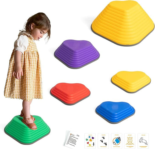 Gentle Monster Stepping Stones for Kids, Set of 6/8/11 PCS for Balance with Non-Slip Bottom - Exercise Coordination and Stability (6pcs-Heart)
