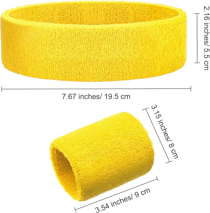 24 Pieces 80s Neon Sweatbands Set, Include 8 Sports Headbands and 16 Sweat Wristbands Elastic Athletic Tennis Sweat Bands Bulk for Man Woman