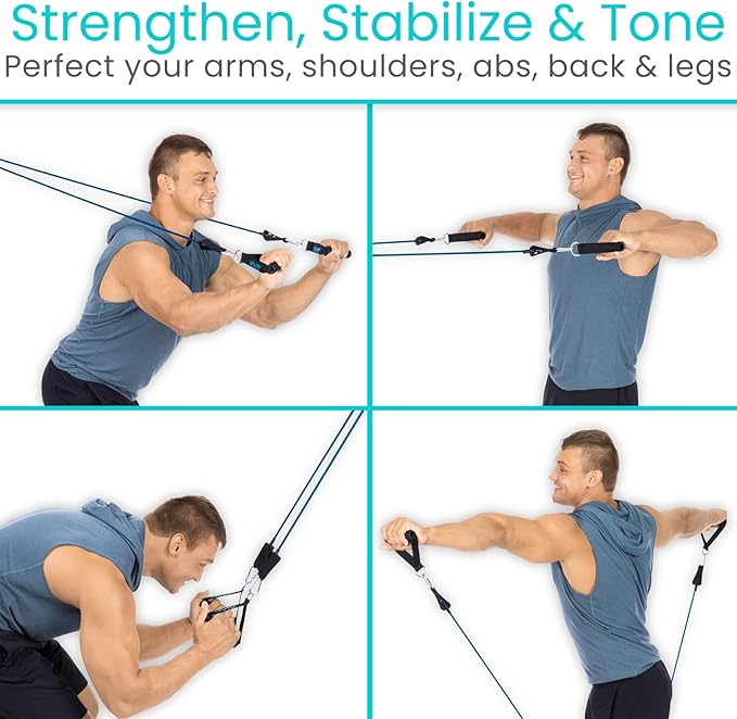 Vive Resistance Bands with Handles (11 Pcs) - Tube Rehab Band Set - Shoulder Pulley Door Anchor - 2 to 70 LBs Tension - Home Workout Elastic Fitness Equipment - Men, Women Training Therapy
