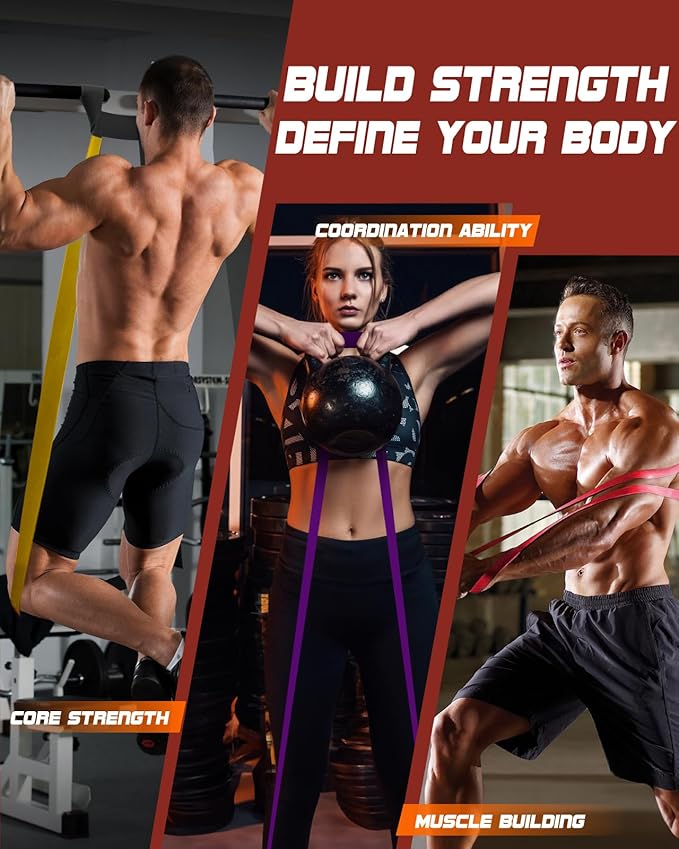 Resistance Bands Set - Pull Up Bands for Men Women, Exercise Bands Resistance with Door Anchor, Training Poster & Pouch for Body Stretching, Pull Up Assist