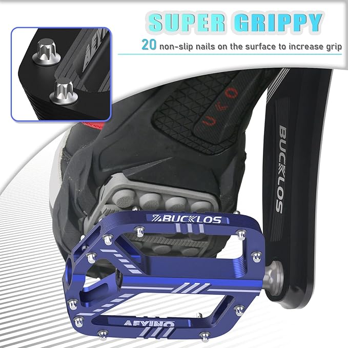 BUCKLOS MTB Flat Pedals Mountain Bike Pedals, 3 Bearings CNC Adult Road Bike Pedals, Bicycle Platform Aluminum Alloy Non-Slip Pedal for Gravel Bike/BMX 9/16"(Black)