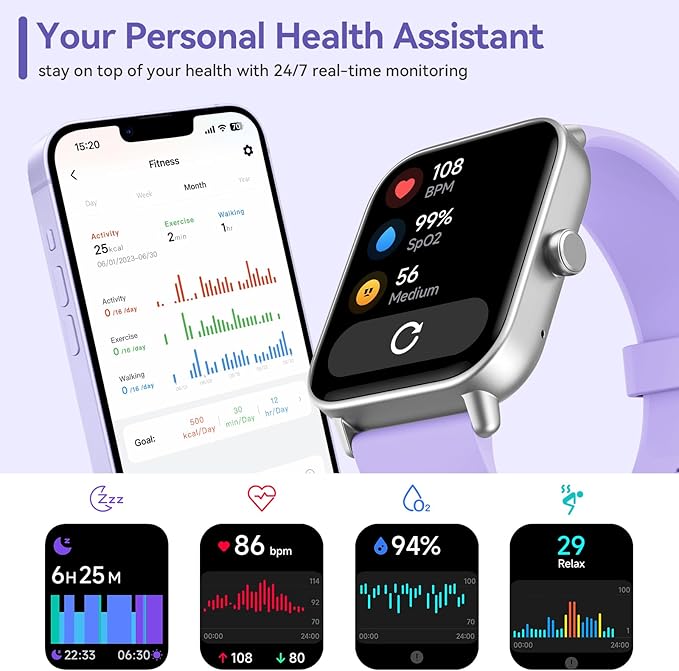 Smart Watches for Women, Alexa Built-in, Stable Bluetooth Call, Fitness Tracker with Heart Rate/SpO2/Stress/Sleep Monitor, 100 Sports, IP68 Waterproof Smartwatches for iOS Android