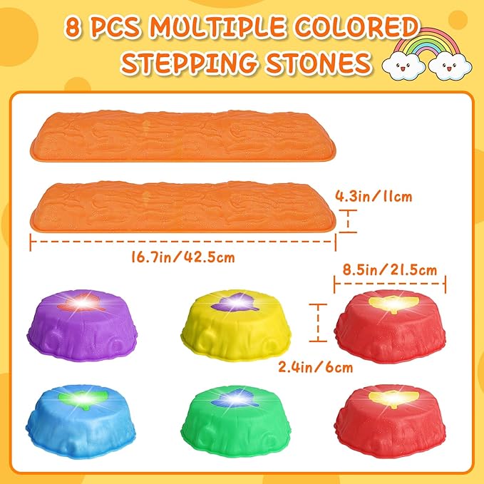 deAO Balance Stepping Stones for Kids,8 Pcs Non-Slip Toddler Balance Stepping Stones,Coordination Skills Game Toys Obstacle Courses Sensory Toys for Toddlers 3+ Outdoor Indoor Play