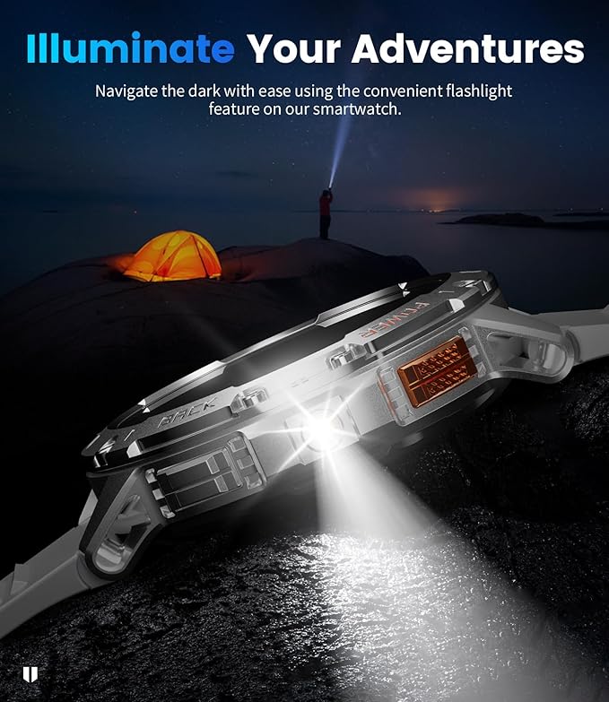 Smart Watches for Men for Android/iPhone,1.43’’ AMOLED Display Sport Watch with 123 Sport Modes/FlashLight,5ATM Waterproof Fitness Tracker with Blood Pressure/Heart Rate/Sleep Monitor,Silver Silicone