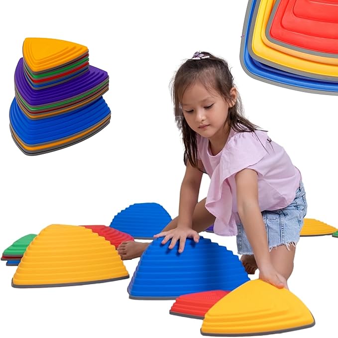 12 Pcs Stepping Stones for Kids Non-Slip Obstacle Course Stepping Stones Kids Indoor Outdoor Sensory Playground Develop Balance BONUS Hopping stickers
