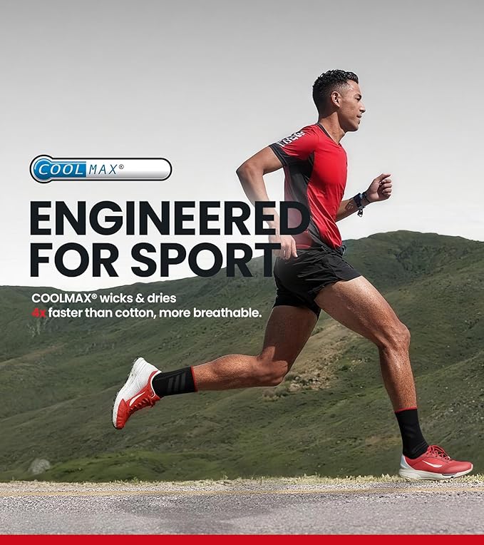 COOLMAX Performance Running Socks Men Women, Cushioned Crew Men's Athletic Socks Anti-Blister Moisture Wicking 3 Pack