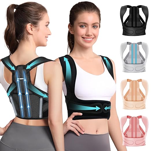 Fit Geno Posture Corrector for Women & Men: Adjustable Lightweight Upper Back Brace for Neck Shoulder & Upper Back Pain Relief - Improve Posture Correct Hunchback Slouching Invisible Under Clothes (XS/S Under Bust 30"-43")