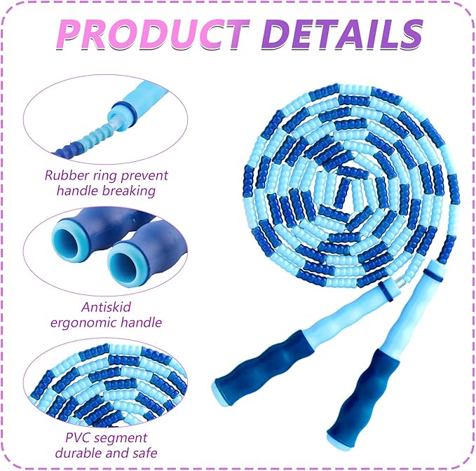 16 Pack Jump Ropes for Adults Kids, 9.2 Feet Adjustable Length Free Segmented Skipping Rope Bulk Soft Beaded Jumping Ropes for Women Men Exercise Training Workout Weight Loss