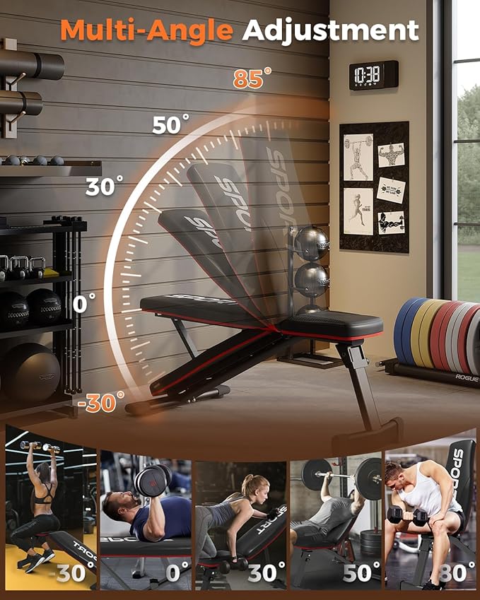 Adjustable Weight Bench for Home Gym, Foldable Workout Bench with 5 Backrests, 660LBS Stable Incline Decline Bench for Full Body Workout, 2 Sec Fast Folding Strength Training Sit Up Bench