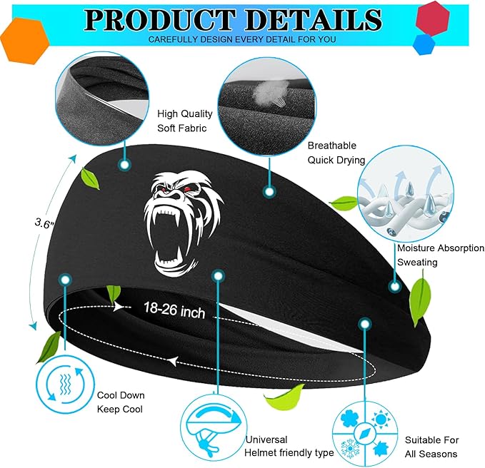 3pcs Sports Sweat Bands Headbands Men Head Sweat Band Headbands for Men Skull Sweatbands Mens Women