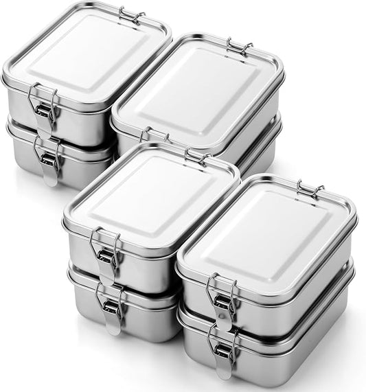 Umigy 8 Pcs Stainless Steel Food Containers Metal Bento Lunch Box Stainless Steel Food Storage Containers, Lockable Clips to Leak Proof, Reusable Dishwasher Snack Boxes for Work, Picnic (850ml)