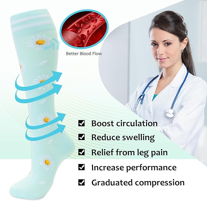 fenglaoda Compression Socks for Women Men Support Circulation 6 Pairs Socks For Nurse, Travel, Flight