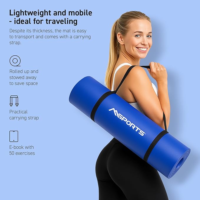 Yoga Mat Premium Non Slip Thick – Extra Comfortable Exercise Mat for Home Workouts, Pilates, Stretching & Gym – Cushioned NBR Foam, Gym Mat with Strap, for Women & Men