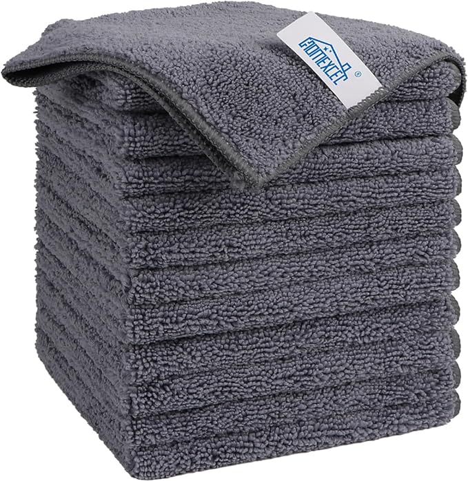 HOMEXCEL Grey Microfiber Cleaning Cloth, 12 Pack Premium Microfiber Towels for Cars, Lint Free, Scratch-Free, Highly Absorbent, Reusable Cleaning Rags for Car, Household, Kitchen, Window, 11.5"X11.5"