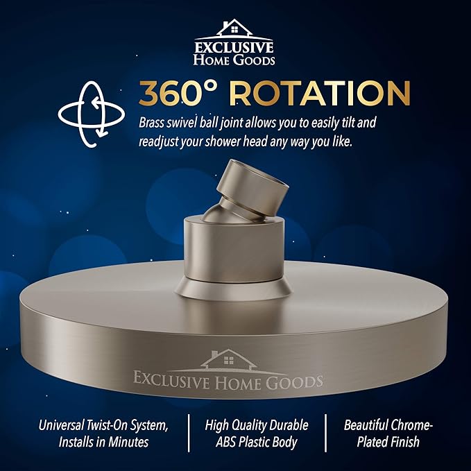 Heatsistence Rainfall Shower Head - 6" High Pressure, 1.8 GPM, Chrome Finish, ABS Plastic, 360 Adjustable, Anti-Clog Rubber Jets