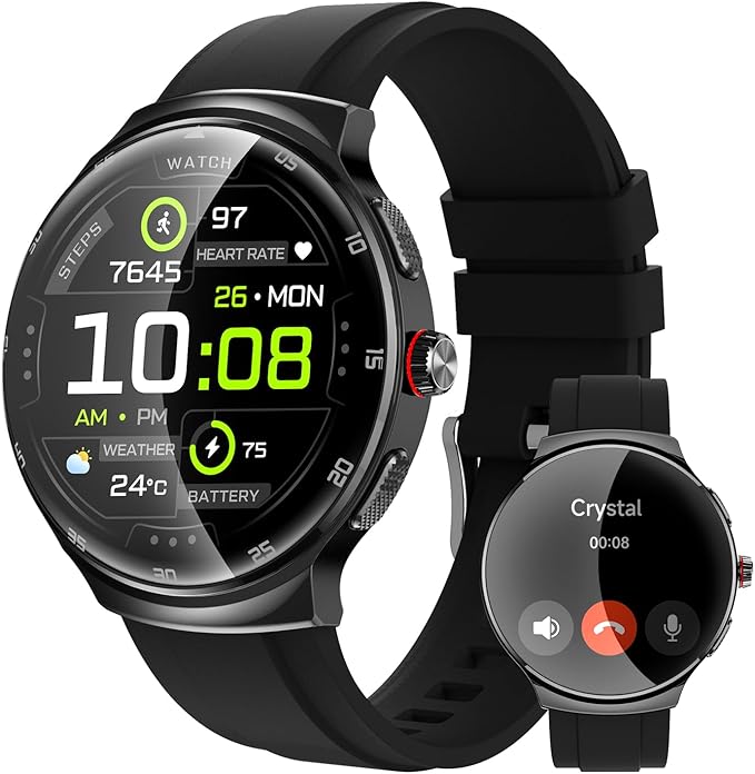 Smart Watches for Men Women, 1.43" AMOLED Fitness Tracker, Make/Answer Calls Digital Waterproof Smartwatch, 150+ Sports Mode, Heart Rate/SpO2/Sleep Monitor, Android & iOS Compatible, 2 Bands