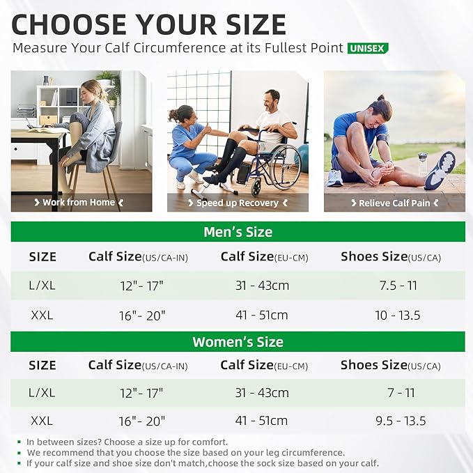 2 Pairs Compression Socks Women and Men, Compression Stockings Women for Calf Recovery, Relief, Discomfort