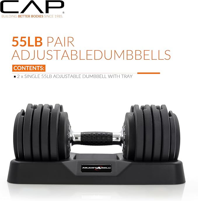 CAP Barbell ADJUSTABELL Adjustable Round Dumbbell Weights - Singles & Pairs | 12.5 lb, 25 lb & 55 lb | Multiple Handle Options