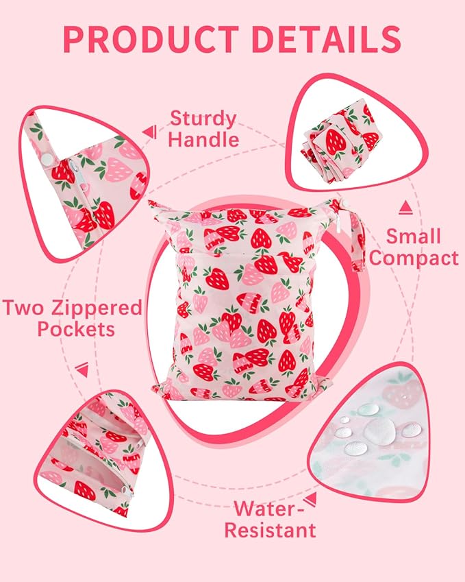 babygoal Wet Dry Bags for Baby Cloth Diapers, Washable Travel Bags, Beach, Pool, Gym Bag for Swimsuits & Wet Clothes with Two Zippered Pockets 2 Pack LN02