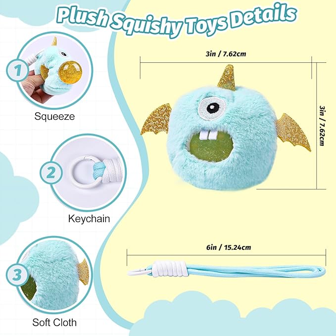 3 Pack Squishy Stress Plush Toys, Squishy Balls for Kids Adults Relief, Taba Squishies Keychain Decoration Squeeze Ball, Cute Fidget Toy Gifts