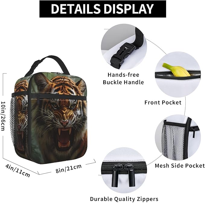 Insulated Lunch Box for Women Men, Tiger Theme Lunch Box Reusable Portable Lunch Bag Cooler Tote Waterproof Lunch Container for Office Picnic Work Travel