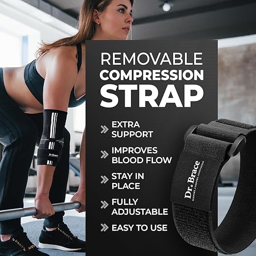 DR. BRACE® Elite Elbow Brace Support, Breathable Elbow Compression Sleeve with Gel Pad for Golfer's, Tennis Elbow & Tendonitis Treatment & Pain Relief 2024 (A Black-White, X-Large)