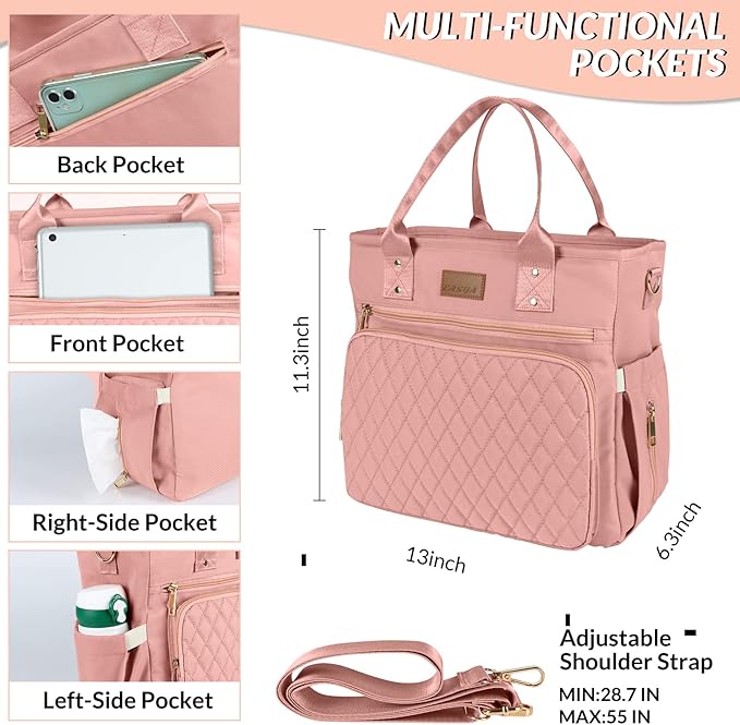 EASYA Large Women Lunch Bags for Work Insulated/Insulated Adult Lunch Box for Women/Nylon Thermal Lunch Bag for Women/Cooler Lunch Tote Bag (Pink color)