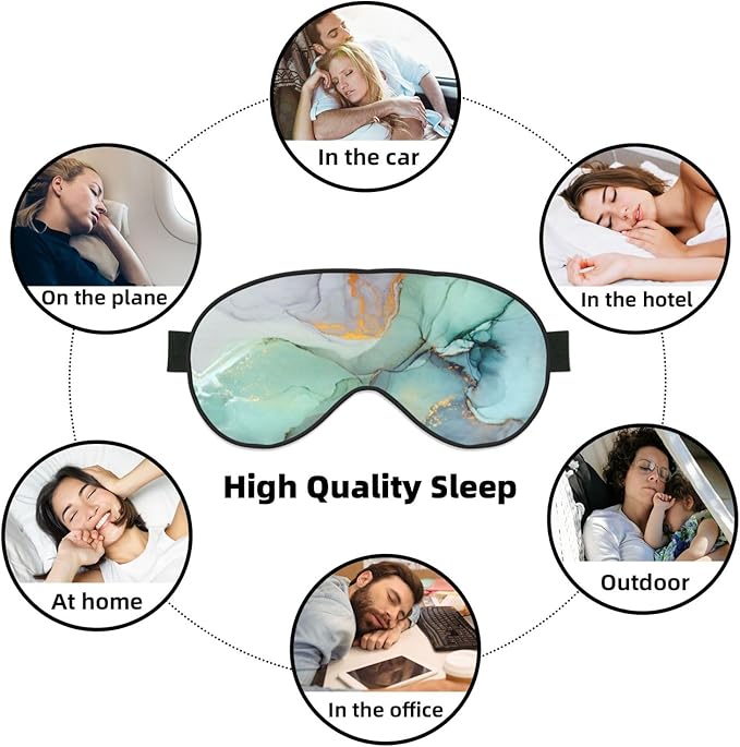 Sleep Eye Mask Marble Turquoise Gold Ink Sleep Mask for Women Men Comfortable Eye Mask with Adjustable Strap Soft Eye Cover Blindfold for Travel Yoga Nap Shift Work