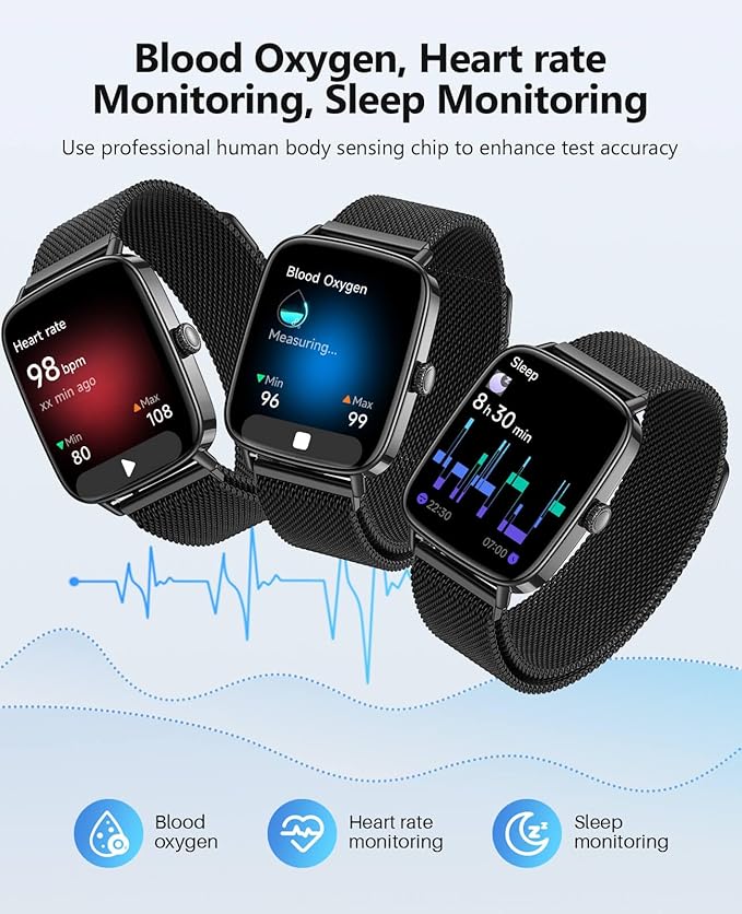 2025 Smart Watches for Men, 1.85" AI Voice Smartwatch, 24/7 Heart Rate Monitor, Stress/SpO2/Sleep Tracker, IP68 Waterproof, Weather, 100+ Sports Fitness Tracker for Android iOS Black Metal