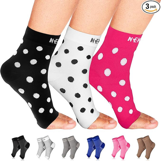 NEWZILL Plantar Fasciitis Socks with Arch Support, BEST 24/7 Foot Care Compression Sleeve, Eases Swelling & Heel Spurs, Ankle Brace Support, Increases Circulation (S/M, Dot Black/White/Pink)