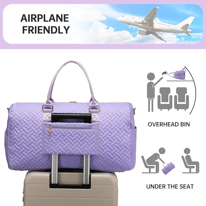 Duffle Bag for Travel, Weekender Bag with Shoe Compartment, Carry On Overnight Bag for Women with Toiletry Bag, Gym Bag with Wet Pocket, Hospital Bags for Labor and Delivery Beige