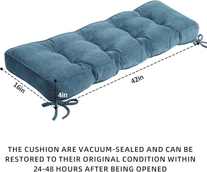 Detiblue Bench Cushion for Indoor Furniture，42x16x4Inch Tufted Bench Seat Cushion with Non-Slip, Comfortable and Durable for Shoe/Entryway/Storage with Cushion（Elita Light Blue）